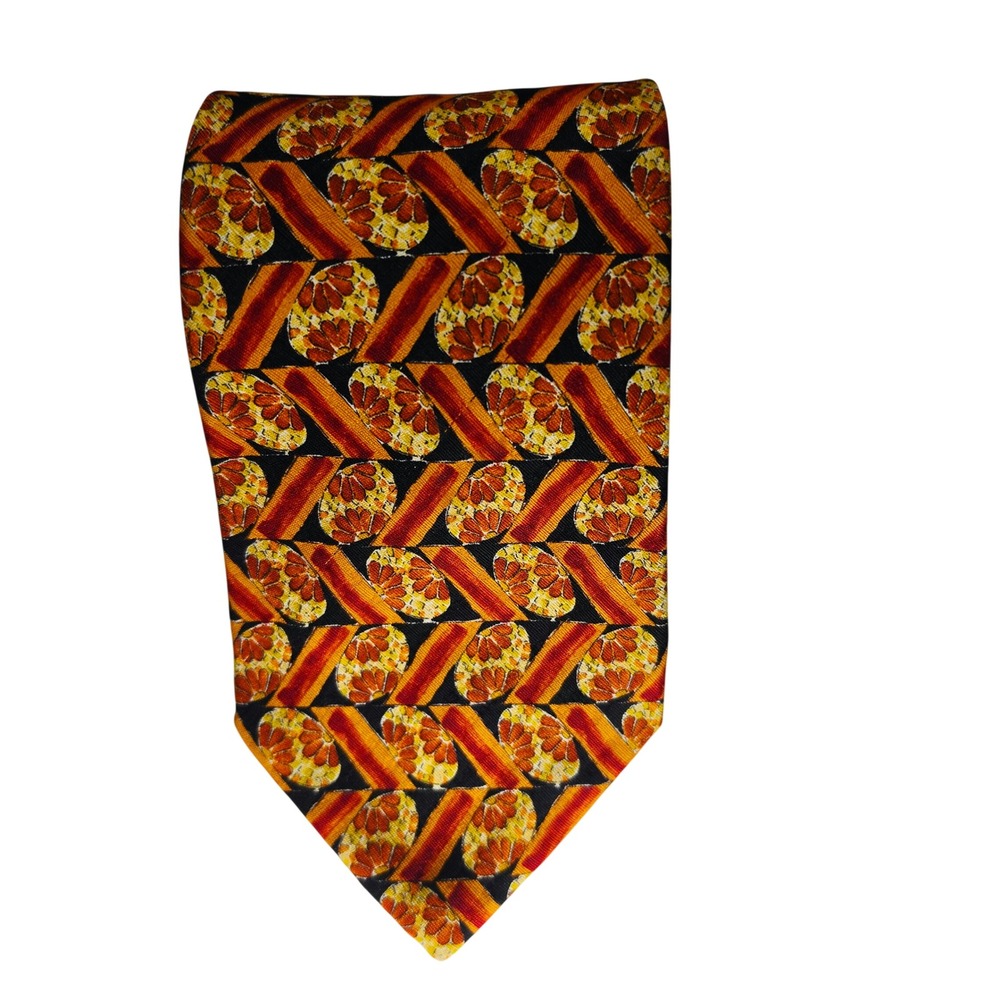 Ermenegildo Zegna Silk Tie Mens One Size Orange Geometric Floral Italy Luxury
